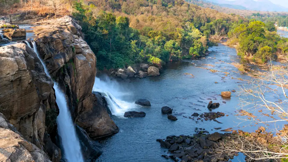 Athirappilly Falls in full flow during Kerala monsoon, known as Niagara of India