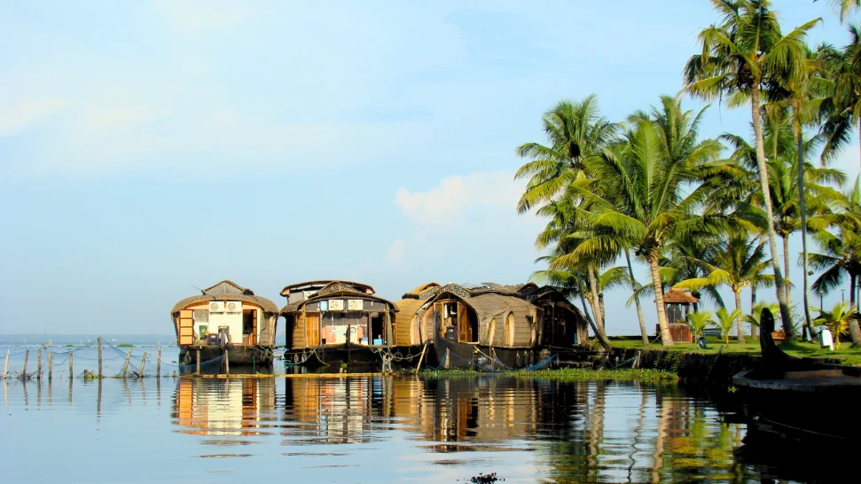 Vembanad Lake and bird sanctuary view in Kumarakom monsoon