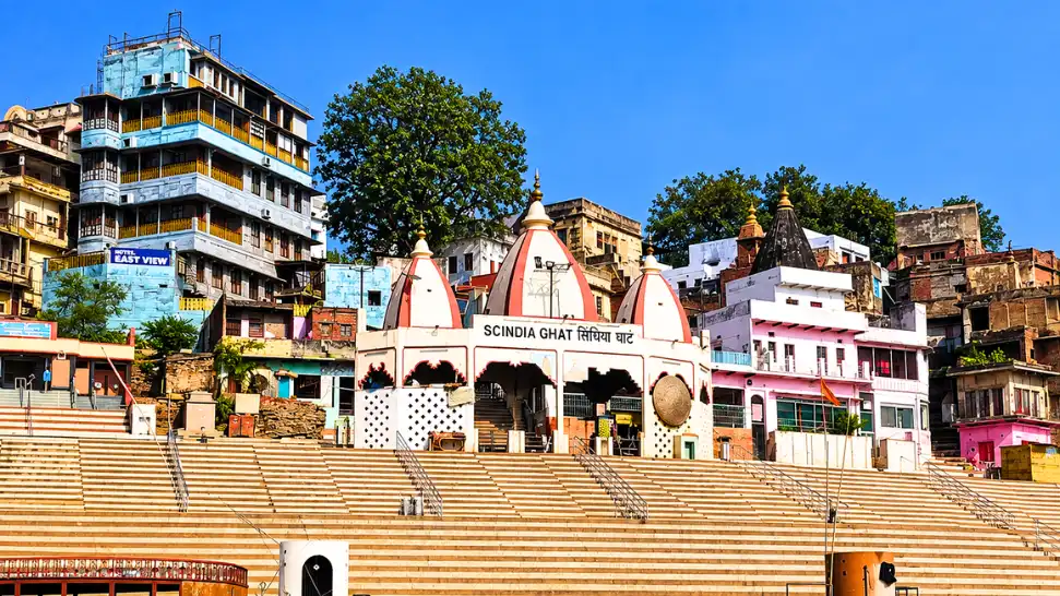 Partially submerged Ratneshwar Mahadev Temple at Scindia Ghat