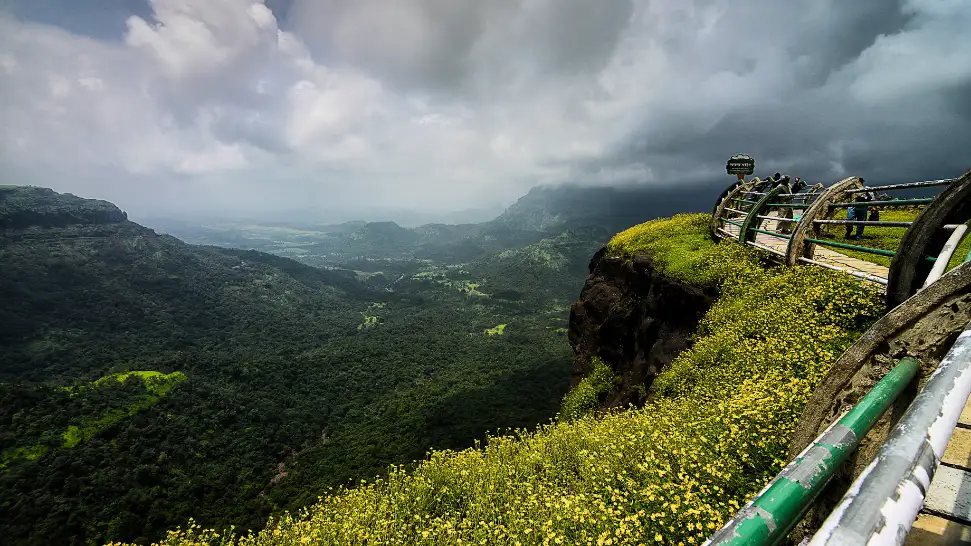 Malshej Ghat near Mumbai with waterfalls, misty roads and green cliffs