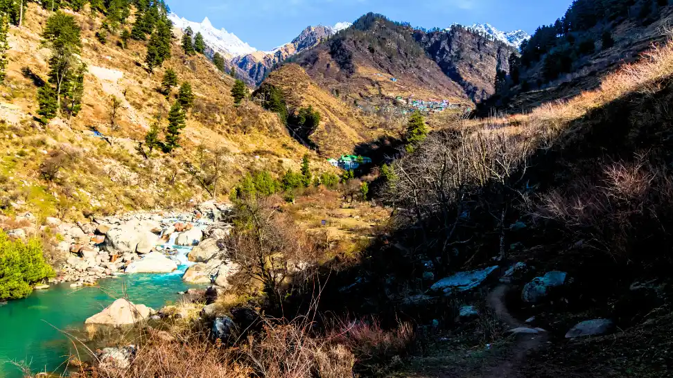 Scenic Barshaini village serving as the gateway to Kheerganga Trek