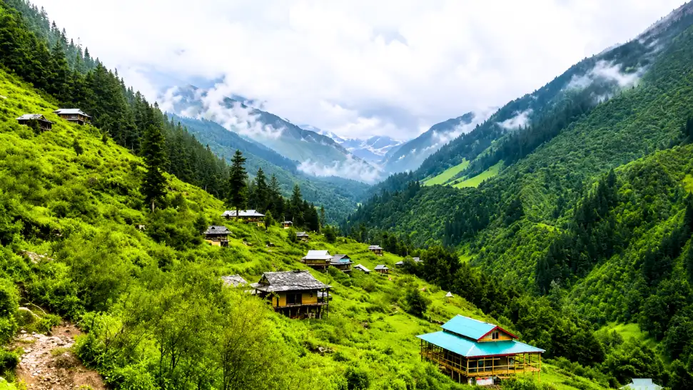 Panoramic mountain view from Rasol Village near Kasol during a scenic trek