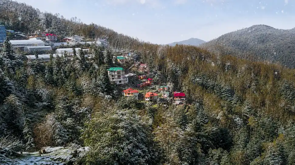 Chail Palace surrounded by snow in Solan district