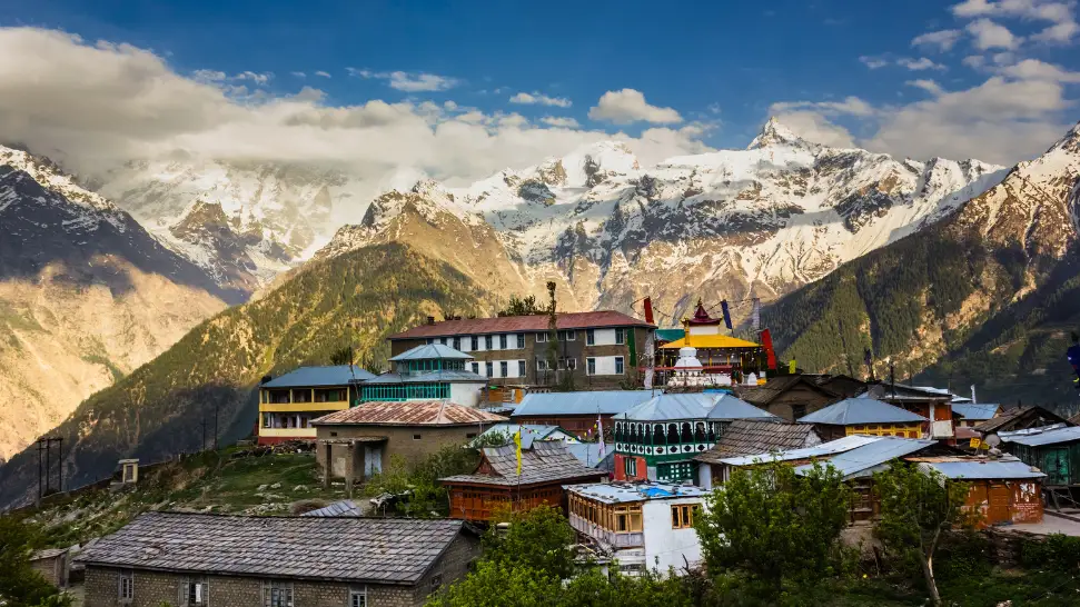 Kalpa snow view of Kinnaur Kailash range in winter