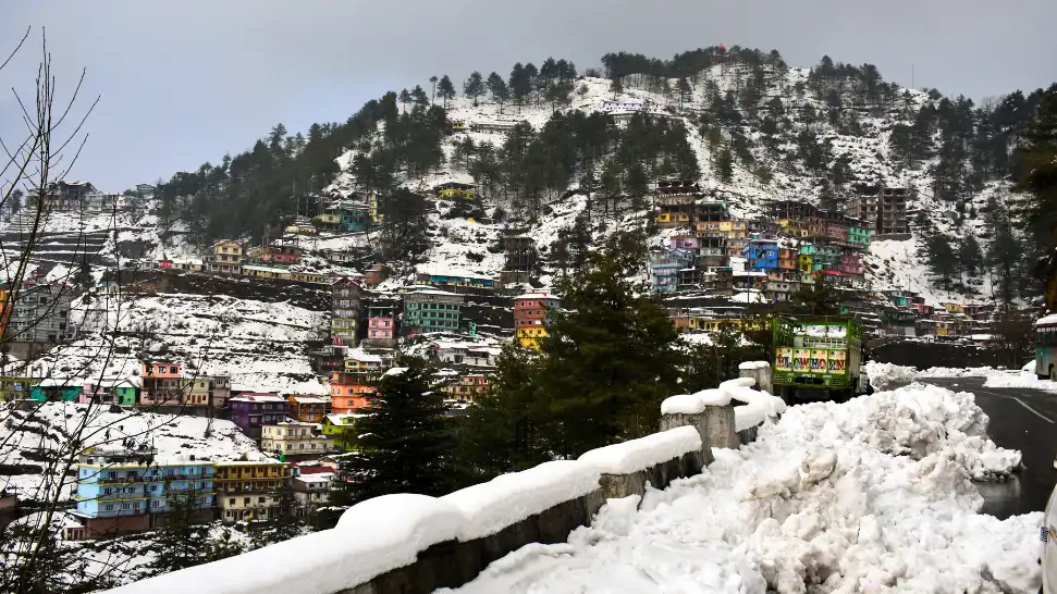 Shimla snowfall view of Mall Road and Ridge covered in snow